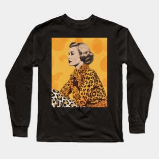 Leopard Print Elegant Lady Vintage Collage Long Sleeve T-Shirt